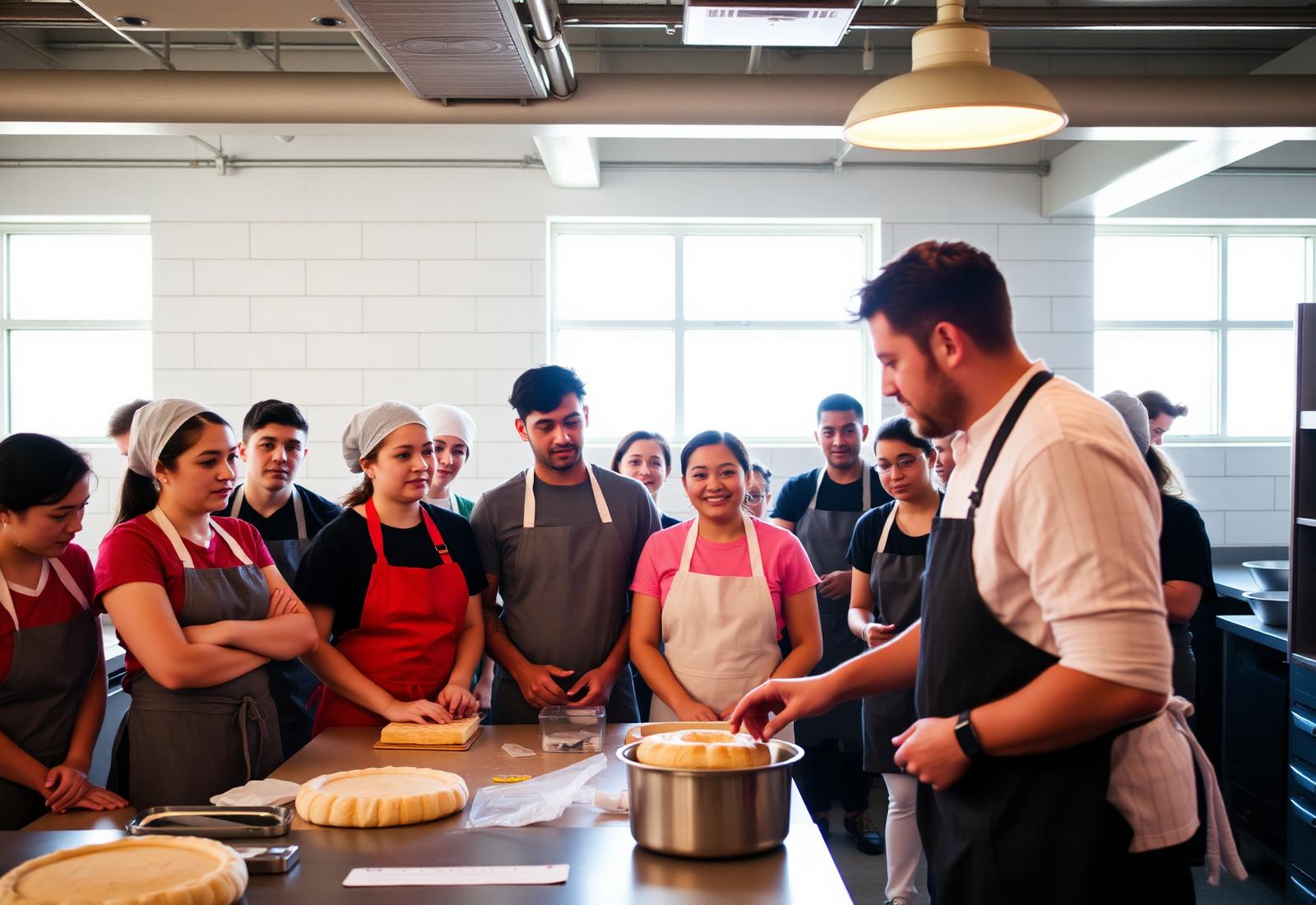Apprentice bakers learning from a mentor at the VanDough Academy